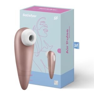 Succionador Satisfyer 1 Next Gen en color oro rosa junto a su caja, con cabezal blanco y diseño compacto de pulsaciones Air Pulse.