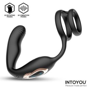 Bruce masajeador prostático 360 con doble anillo vibrador control remoto y silicona premium
