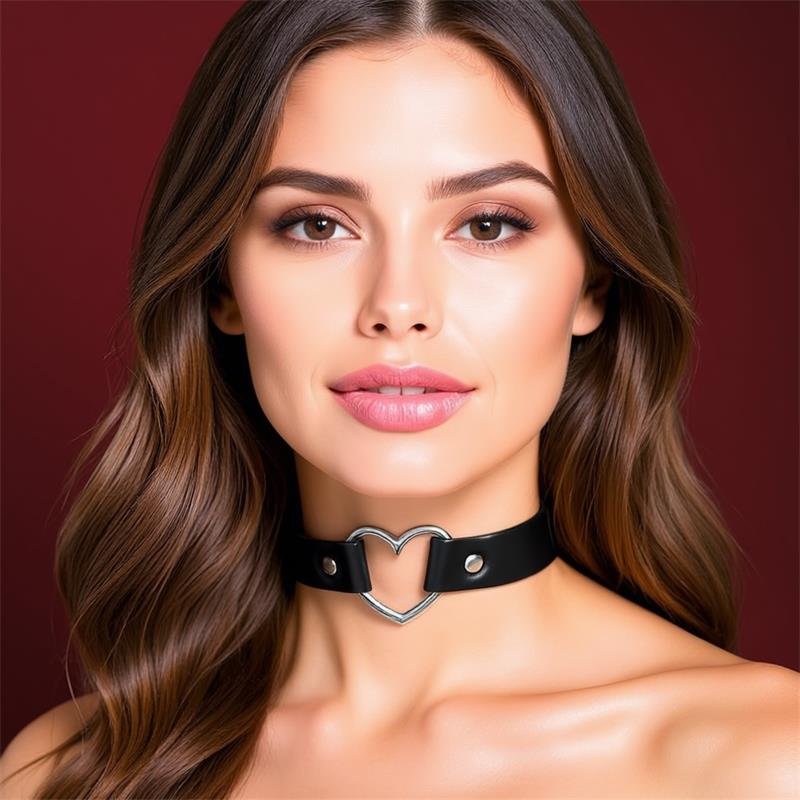 Collar con Coraz?n Tipo Choker Cuero Vegano Talla ?nica